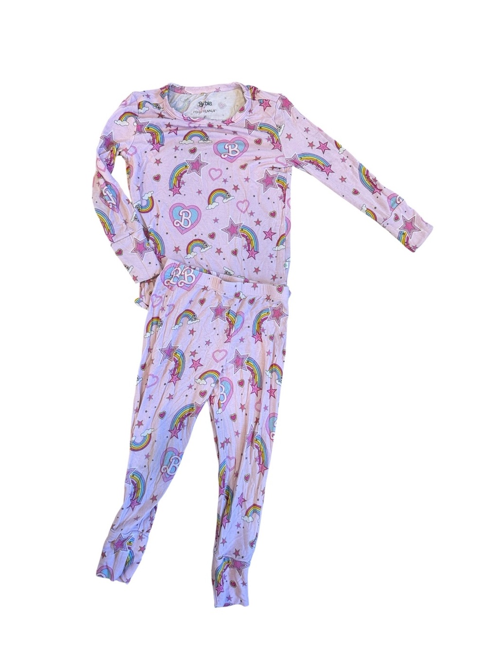 Posh Peanut x Barbie Pink Rainbow & Hearts Kids two-Piece Pajama Set